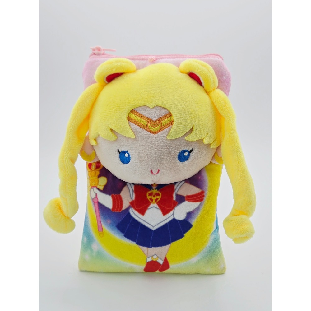 Sailor Moon Plush Zipper Pouch ID Holder Bag Pink Yellow Pretty Guardian